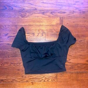 black crop top! Small shoulder and cinched bust